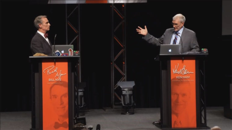 Ken Ham (Right), founding president and CEO of Answers in Genesis, and Bill Nye (Left) 'The Science Guy' debate creationism Feb. 4, 2014.