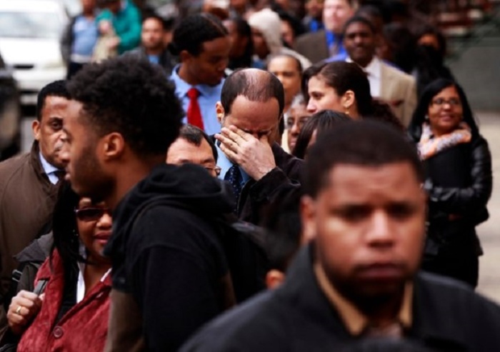 Job seekers at a career fair held by the New York State Department of Labor in April 2012.