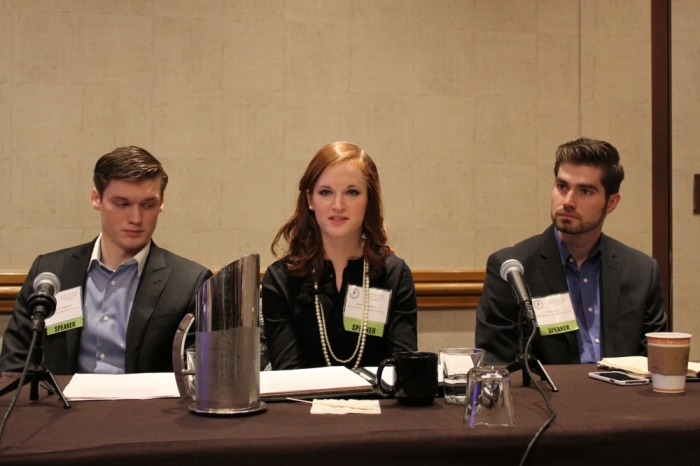 Leah Stiles Hughey speaks at the Christianity and Libertarianism Panel at the International Students for Liberty Conference on Saturday. Her husband Jason Hughey and Philip Luca look on.