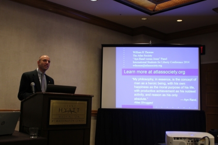 William Thomas speaks at the Ayn Rand vs. Jesus Panel at the International Students for Liberty Conference in Washington D.C. Feb. 15, 2014.