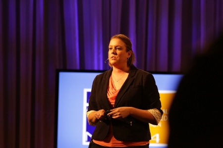 Facebook's Manager for Policy Katie Harbath speaks during the opening keynote session at the National Religious Broadcasters conference in Nashville, Tenn., (Feb. 22, 2014)