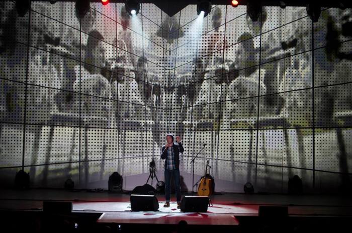 Folk artist Josh Garrels at the Justice Conference in Los Angeles, California