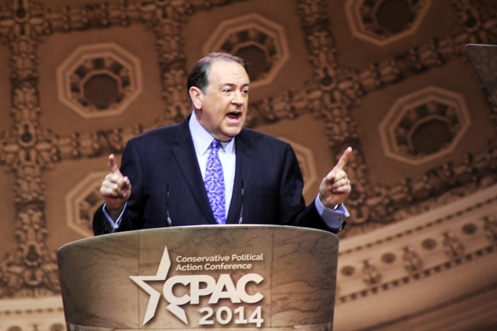 Former Arkansas Governor Mike Huckabee (R) speaking at the Conservative Political Action Conference held in National Harbor, Md., March 7, 2014.