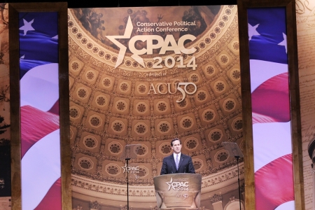 Former Pennsylvania Senator Rick Santorum speaking at the Conservative Political Action Conference held in National Harbor, Md., March 7, 2014.