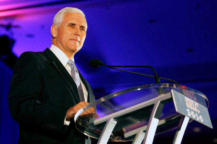 US Representative Mike Pence for Indiana speaks at the 2010 Southern Republican Leadership Conference in New Orleans, Louisiana April 10, 2010. As many as 3,000 party activists are to attend the four-day Southern Republican Leadership Conference, the most prominent gathering of Republicans outside of their presidential nominating conventions.