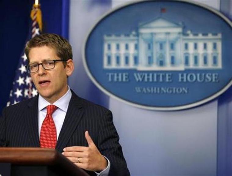 White House press secretary Jay Carney speaks at the daily briefing at the White House in Washington,D.C. Oct. 15, 2013.