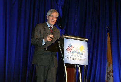 Robert P. George, McCormick professor of jurisprudence at Princeton University and chair of the U.S. Commission on International Religious Freedom, delivers the 'lay guest speaker' address at the 10th annual National Catholic Prayer Breakfast, Washington, D.C., May 13, 2014.