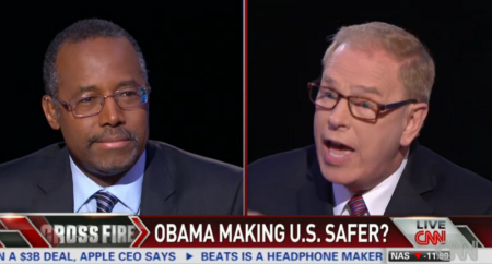 Renowned neurosurgeon Dr. Ben Carson (l) teaches former Democratic Governor of Ohio, Ted Strickland (r) the importance of reading on CNN's Crossfire.