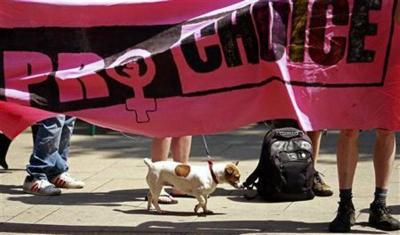 Pro-abortion campaigners demonstrate outside the Irish Parliament in Dublin ahead of a vote to allow limited abortion in Ireland, July 10, 2013.