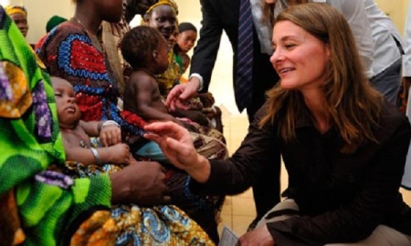 Melinda Gates during visit at the hospital in Dangbo, Benin in this undated photo.