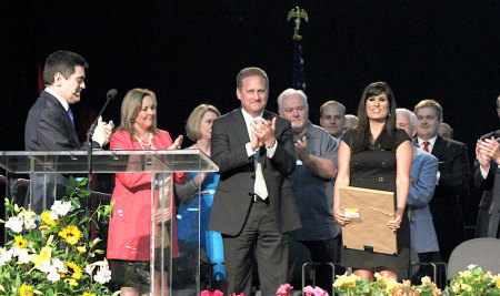 Russell Moore awards the Green Family of Hobby Lobby the John Leland Religious Liberty Award for demonstrating a commitment to religious freedom and he awards Saeed Abedini, who is imprisoned in Iran for his faith, the Richard Land Distinguished Service Award. Saeed's wife, Naghmeh accepted the award on his behalf on Wednesday, June 11, 2014 in Baltimore, Maryland at the 2014 Southern Baptist Convention's Annual Meeting.