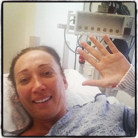 Amy Van Dyken in her hospital bed.