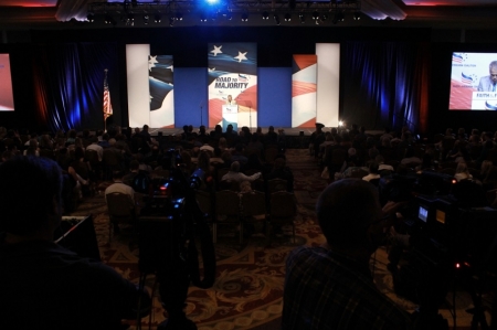 Crowd at Road to Majority 2014 listens to Pastor Benny Tate of Rock Springs Church on June 20 at the Omni Shoreham Hotel in Washington, DC.