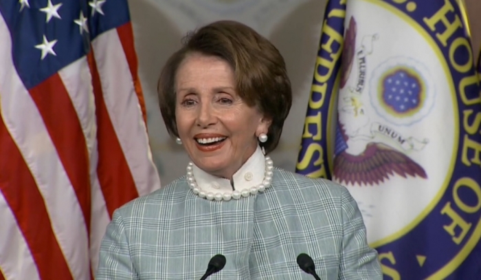 House Minority Leader Nancy Pelosi speaks during press briefing.