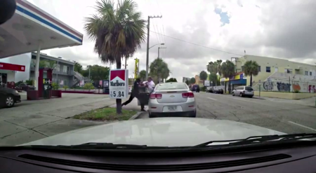 Miami Police Officer Marcel Jackson (l) and Lieutenant David Ramras, of Internal Affairs (r) scuffle during a traffic stop last month.