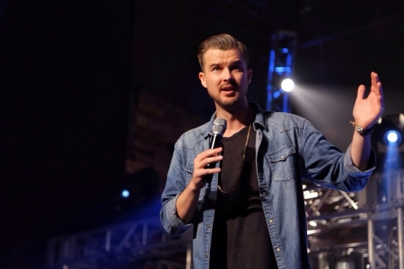 Rich Wilkerson Jr., leader of Miami-based The Vous ministry, preaches during The Heart Revolution Conference in San Diego, Calif.