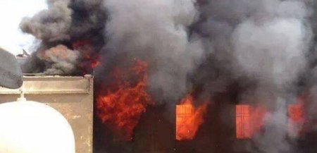 An 1,800-year-old church being burnt to the ground in Mosul, Iraq.