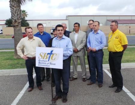 Russell Moore, president, Ethics & Religious Liberty Commission of the Southern Baptist Convention speaks during a press conference following a tour of the Customs and Border Protection facility that is providing temporary shelter to illegal immigrant children in McAllen, Texas, July 22, 2014. Moore was joined by pastor Ronnie Floyd, president of the Southern Baptist Convention; Bishop Daniel Flores, Catholic Bishop of Brownsville; Phillip Bethancourt, ERLC executive vice president, and other faith leaders.