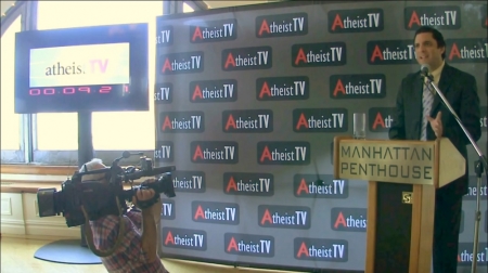 American Atheist president David Silverman speaking at Atheist TV's launch party in New York on July 29, 2014.