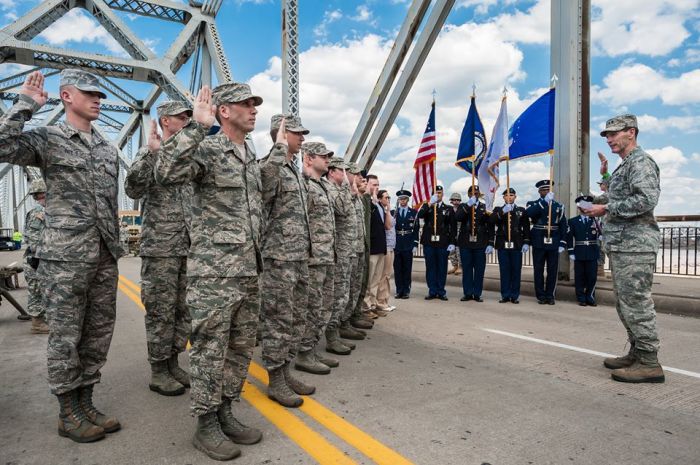 Airmen re-enlisting in the U.S. Air Force.