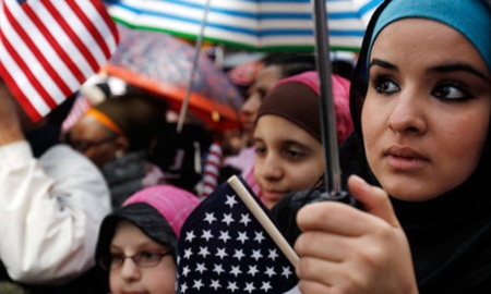 American Muslims at an anti-Islamophobia rally in New York.