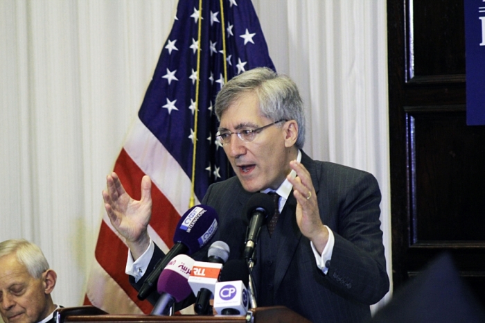 Princeton professor Robert George speaks at the In Defense of Christians press conference in at the National Press Club in Washington, D.C.