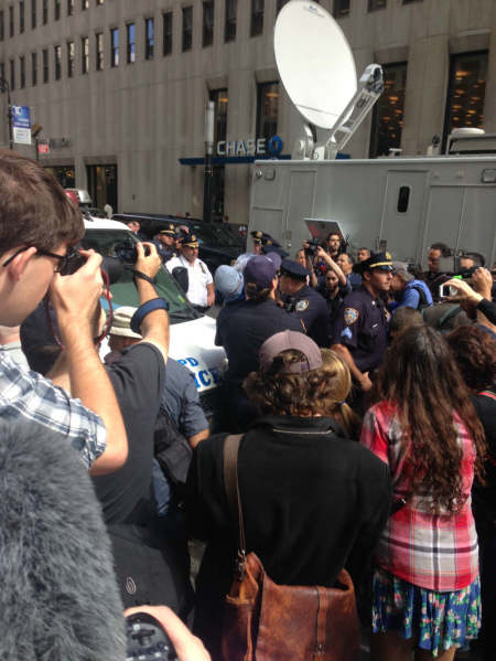 #FloodWallStreet protesters descended on the financial district in New York City on Monday, Sept. 22, 2014.