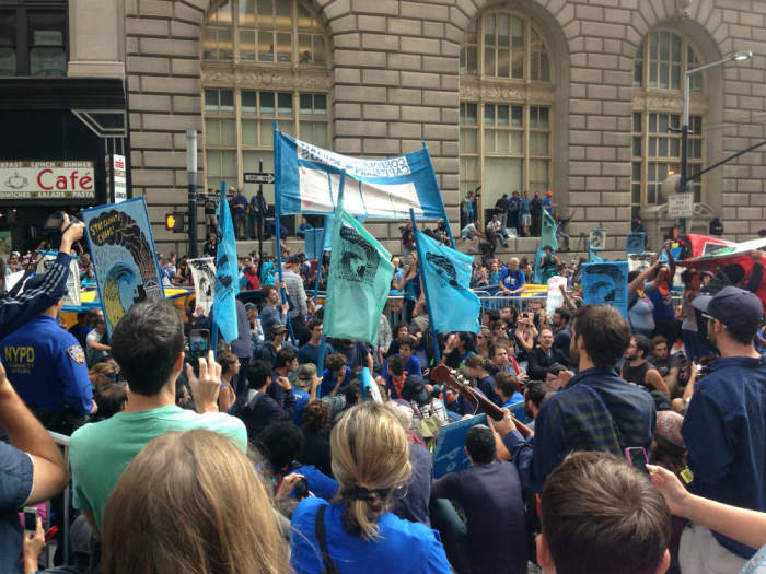 #FloodWallStreet protesters descended on the financial district in New York City on Monday, Sept. 22, 2014.