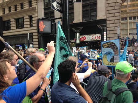 #FloodWallStreet protesters descended on the financial district in New York City on Monday, Sept. 22, 2014.