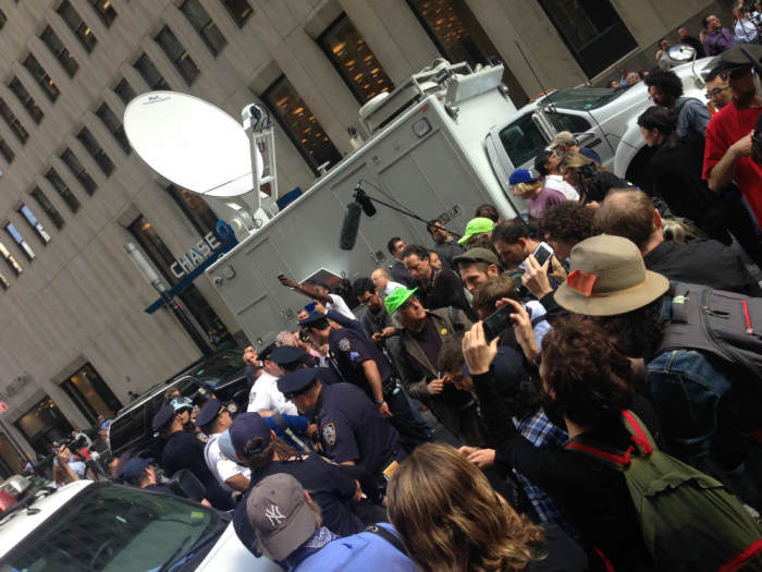 #FloodWallStreet protesters descended on the financial district in New York City on Monday, Sept. 22, 2014.