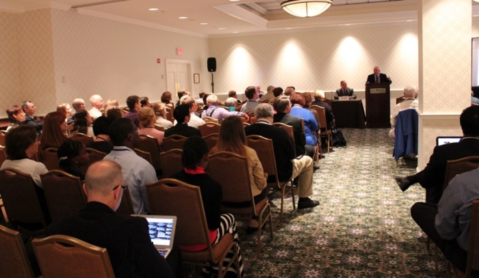 Attendees of the Values Voters Summit listen to the remarks of a panel event titled 'The Future of Marriage: To The Supreme Court and Beyond', held at the Congressional Room of the Omni Shoreham Hotel in Washington, DC on Saturday, September 27, 2014.