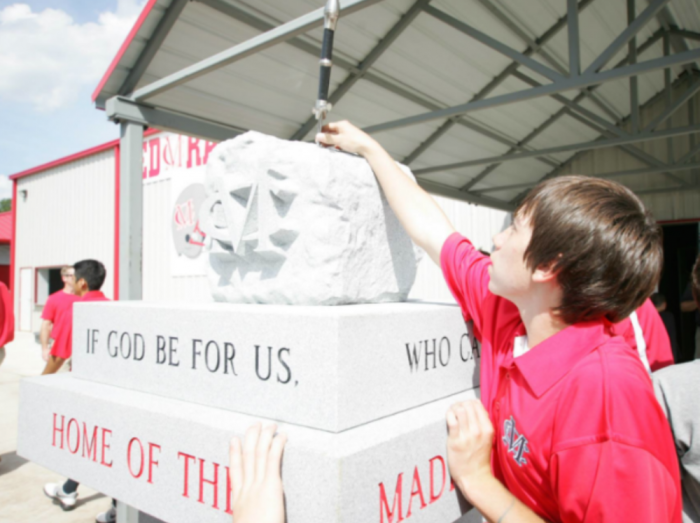 The American Humanist Association sent a letter to the Madison County School District in Danielsville, Georgia, on September 25, 2014, claiming that that their high school football team's 'Red Raider' monument is a violation of the First Amendment's Establishment Clause in the U.S. Constitution.