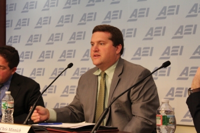 Executive Director of the Council of Chief State School Officers, Chris Minnich, addresses the audience of an American Enterprise Institute panel on the Common Core. Minnich considers himself a supporter of Common Core.