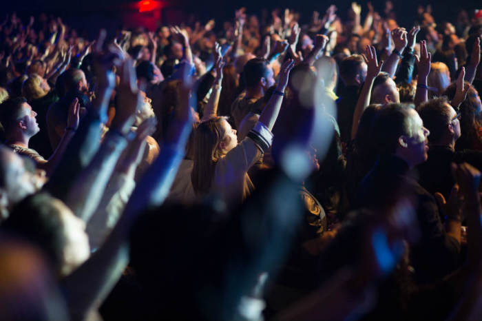 Attendees worship during the Hillsong Conference held Oct. 16-18, 2014, at The Theater at Madison Square Garden.