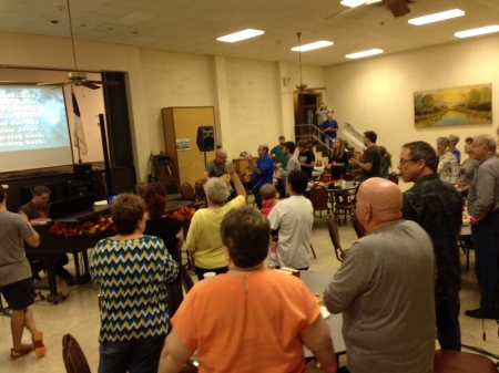 Congregants enjoy 'Beer and Hymns night' at East Side Christian Church in Tulsa, Oklahoma.