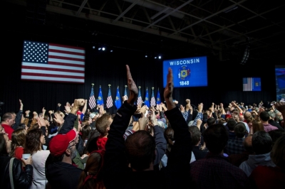 Republican supporters for Governor Scott Walker react to the results of the midterm elections in Milwaukee, Wisconsin, November 4, 2014.