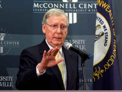 U.S. Senate minority leader Mitch McConnell holds a news conference on the day after he was re-elected to a sixth term to the U.S. Senate at the University of Louisville in Louisville, Kentucky, November 5, 2014. President Barack Obama said on Wednesday he thought he could have a productive relationship with McConnell, the Republican set to be the next Senate majority leader after his party won electoral victories on Tuesday.