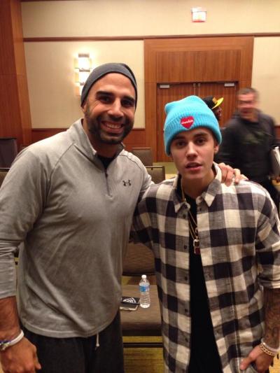 Justin Bieber and Pittsburgh Steeler Bruce Gradkowski.