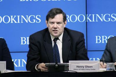 Ethics and Public Policy Center senior fellow Henry Olsen speaking on a Brookings Institute panel during the release of the Public Religion Research Institute's Post-Election American Values Survey in Washington D.C.