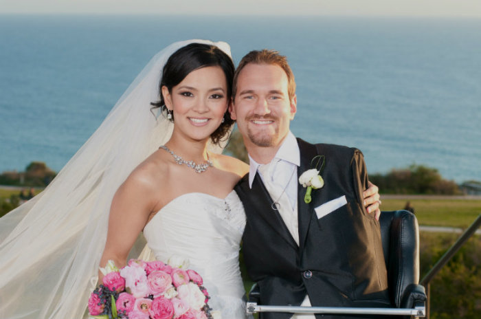 Nick and Kanae Vujicic on their wedding day.