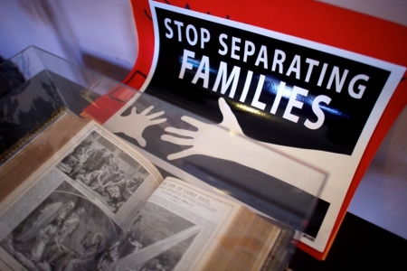 A sign is displayed in support of Angela Navarro, an undocumented Honduran-born immigrant with a deportation order, who moved into West Kensington Ministry Church with her family - her husband and two U.S. born children, in Philadelphia, Pennsylvania, November 18, 2014. Navarro, who has 'always lived in fear' of deportation said on Tuesday she moved into a Philadelphia church as part of a national civil disobedience action aimed at pressing President Obama on immigration reform. Navarro is the ninth undocumented immigrant who has taken refuge in a church recently as part of what activists are calling the New Sanctuary Movement. Organizers offer sanctuary in churches because federal guidelines prohibit arrests in sensitive areas unless there is a threat to public safety or national security.