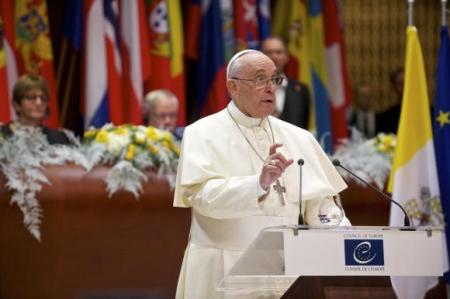 Pope Francis addresses the Council of Europe in Strasbourg November 25, 2014.