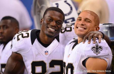 New Orleans Saints tight end, Benjamin Watson (l).