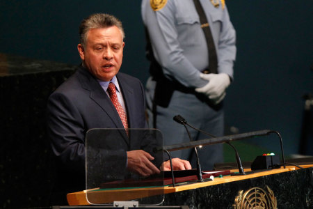 King Abdullah II Bin Al Hussein of Jordan addresses the 67th United Nations General Assembly at the U.N. Headquarters in New York, September 25, 2012.