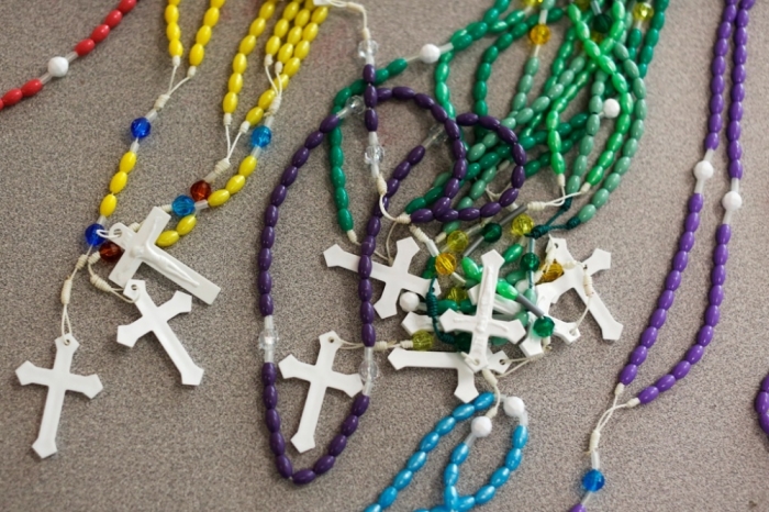 Catholic rosaries are seen at the joint Remote Area Medical and Operation Lone Star health clinic at Palmview High School in Mission, Texas, August 5, 2014.