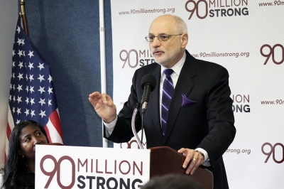 Executive Director of National Association of Criminal Defense Lawyers, Nolan Reimer, speaks at the launch of the 90 Million Strong coalition campaign to mobilize opposition to the death penalty.