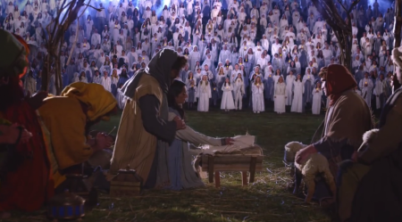 A screen shot of the Guinness World Records largest living nativity scene as seen in a music video posted to YouTube on Friday, December 12, 2014.