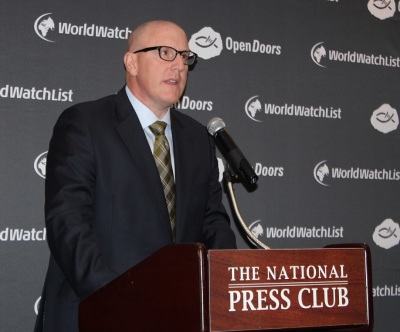 David Curry, president and CEO of Open Doors USA, giving remarks at the release of the 2015 World Watch List at the Edward R. Murrow Room in the National Press Building in Washington, DC, on Wednesday, January 7, 2015.