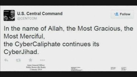 US Central Command's Twitter page was hacked by pro-ISIS supporters on Jan. 12, 2015.