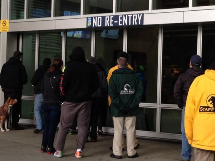 Seattle Seahawks fans who left the game early at CenturyLink Field in Seattle, Washington, January 18, 2015.